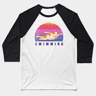 Swimming Aesthetic Colorful retro art  style of theme Baseball T-Shirt